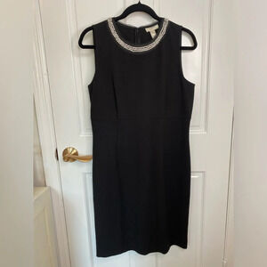 LOFT Pearl Detailed Collar Black Sheath Dress Sleeveless Cocktail Party …